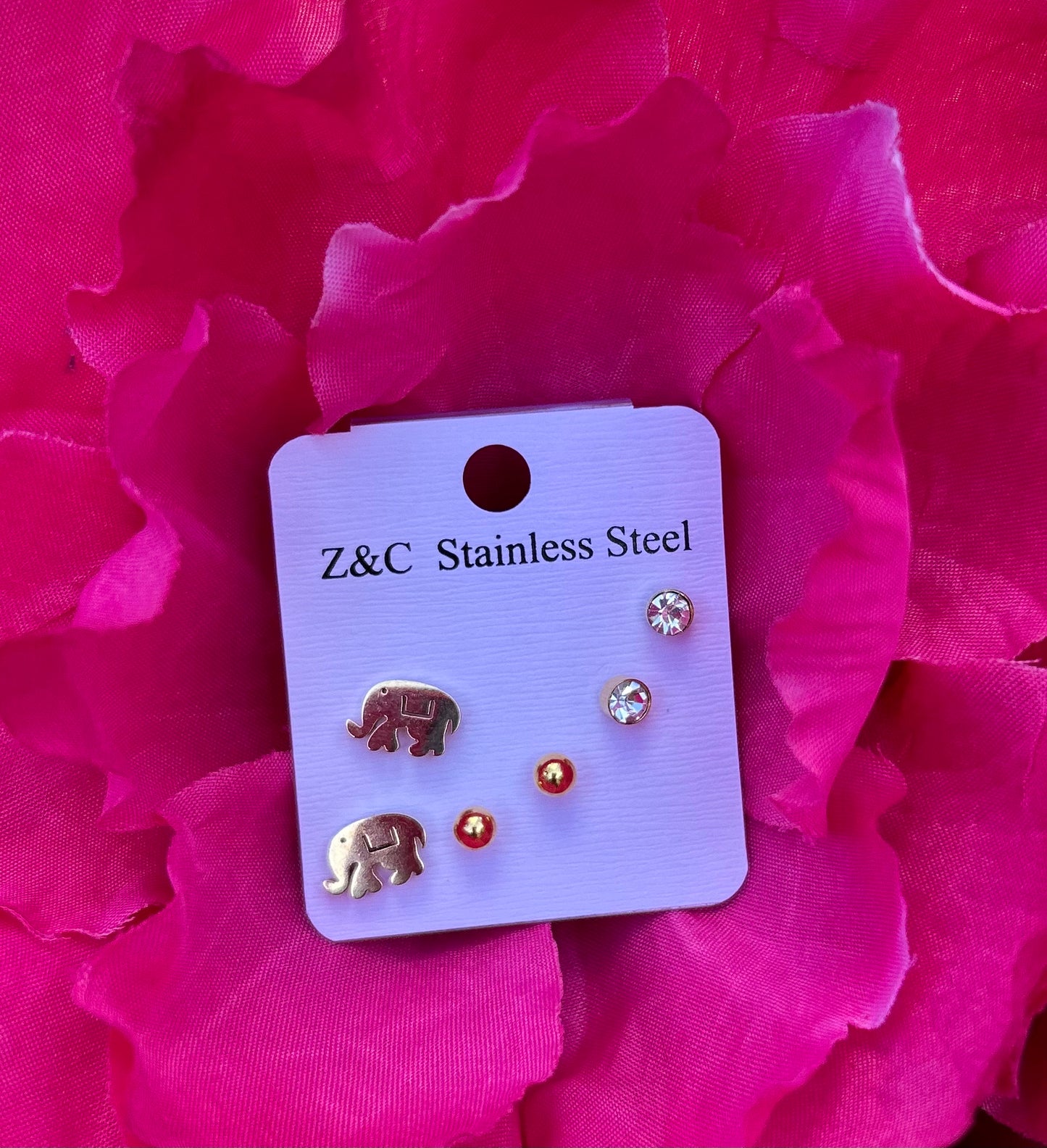 Sterling Steel Gold Elephant Studs