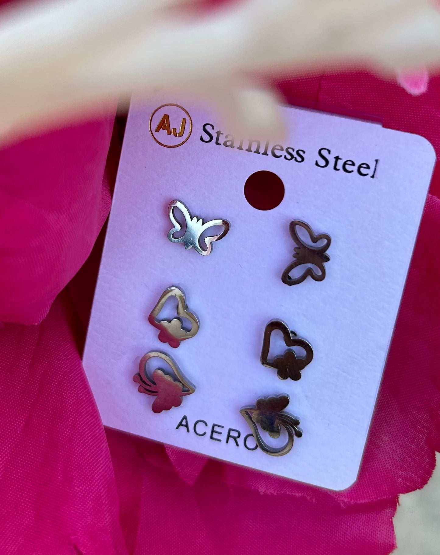 Sterling Steel Silver Butterfly Studs Set