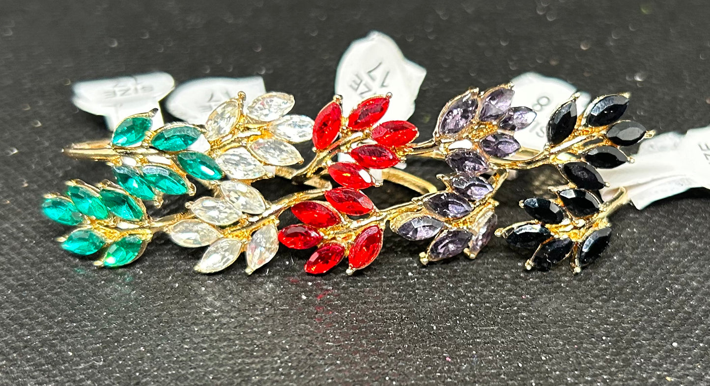 Leaf Rhinestone Rings Gold